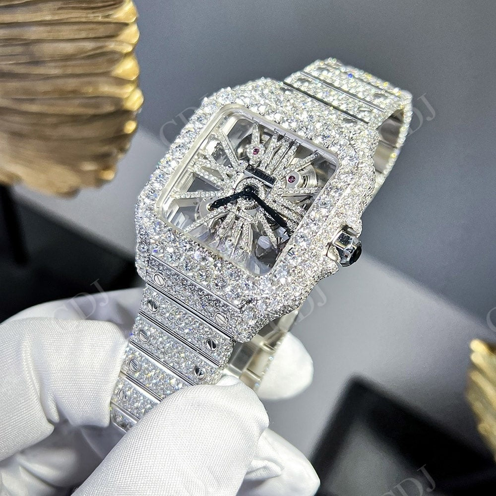 Cartier Skeleton Moissanite Diamond Men's Watch customdiamjewel
