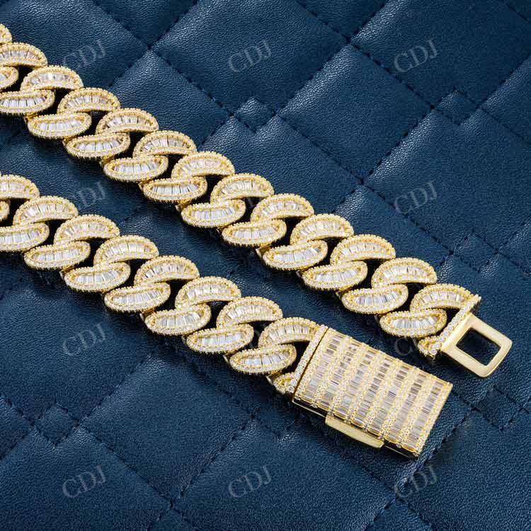 Baguette Diamond Yellow Gold Plated Cuban Chain hip hop jewelry customdiamjewel   