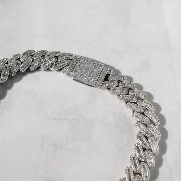 Baguette Cut Diamond Iced Out Cuban Chain Necklace  customdiamjewel   