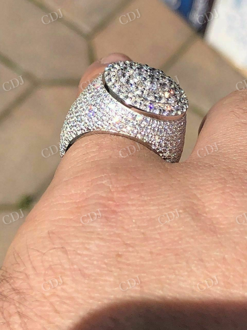 Men's Large 14K White Gold Diamond Icy Hip Hop Ring  customdiamjewel   