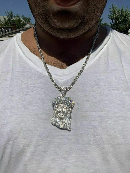 Fully Iced Out Sterling Silver Jesus Piece Pendant hip hop jewelry CustomDiamJewel