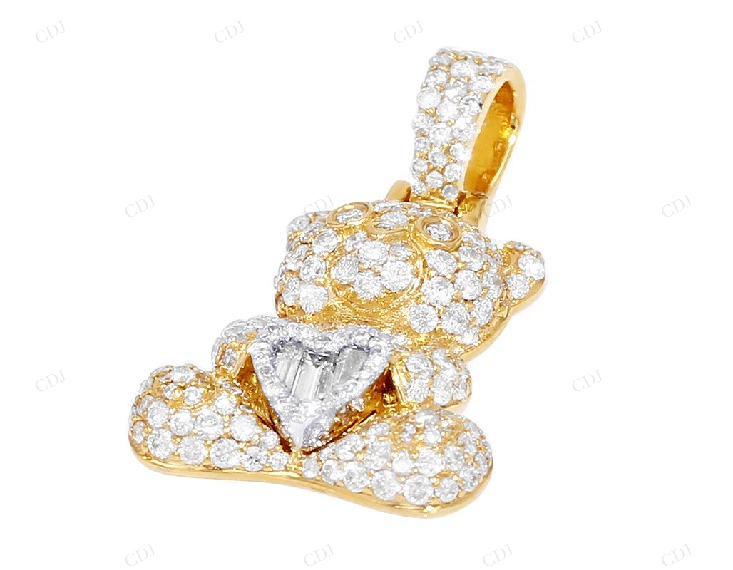 1.23 CTW Silver Moissanite Daily Wear Teddy Bear Pendant CustomDiamJewel