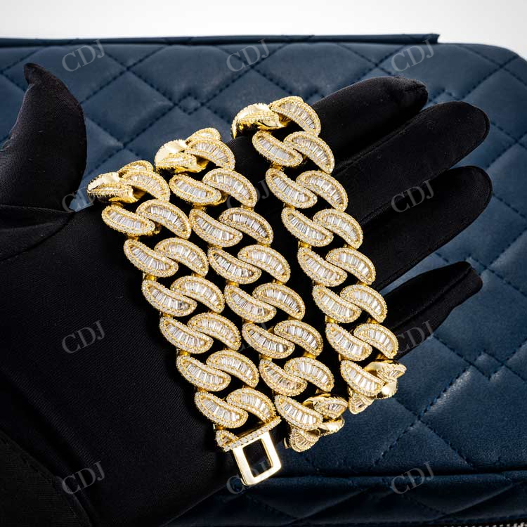 Baguette Diamond Yellow Gold Plated Cuban Chain hip hop jewelry customdiamjewel   