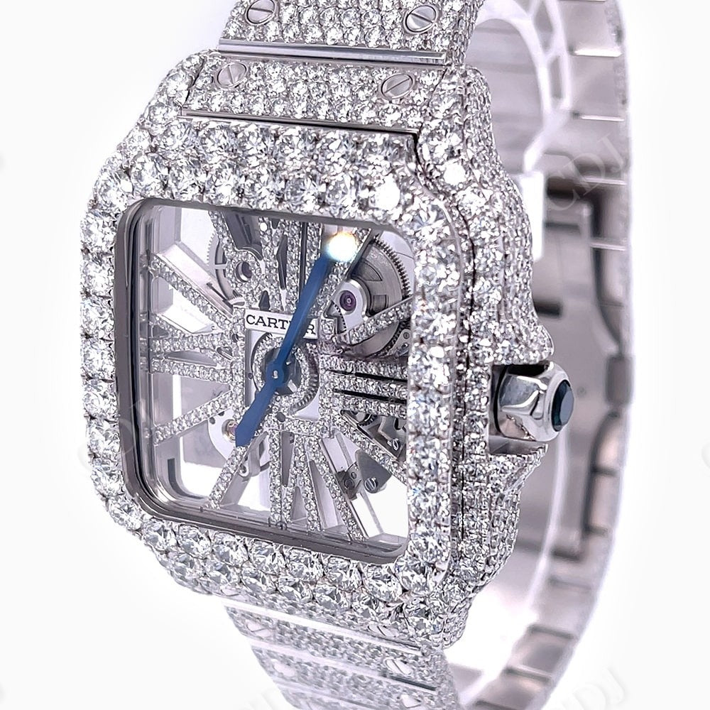 Cartier Skeleton Moissanite Diamond Men's Watch customdiamjewel
