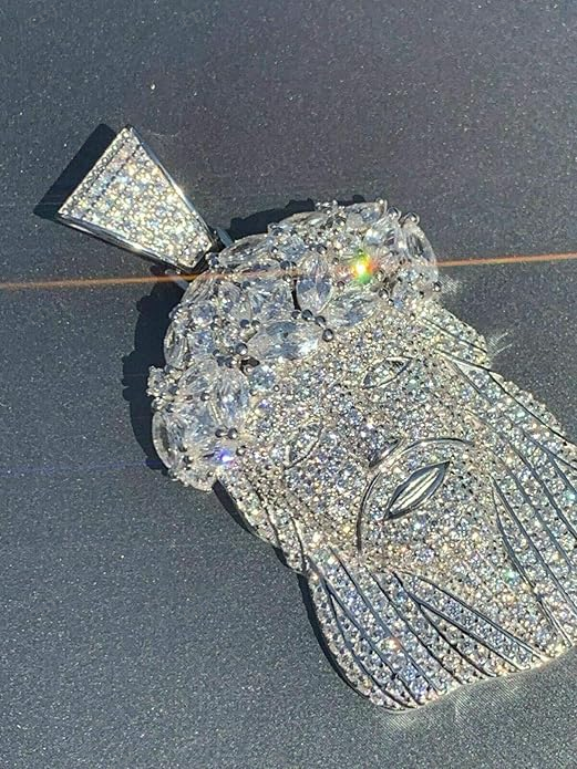 Fully Iced Out Sterling Silver Jesus Piece Pendant hip hop jewelry CustomDiamJewel
