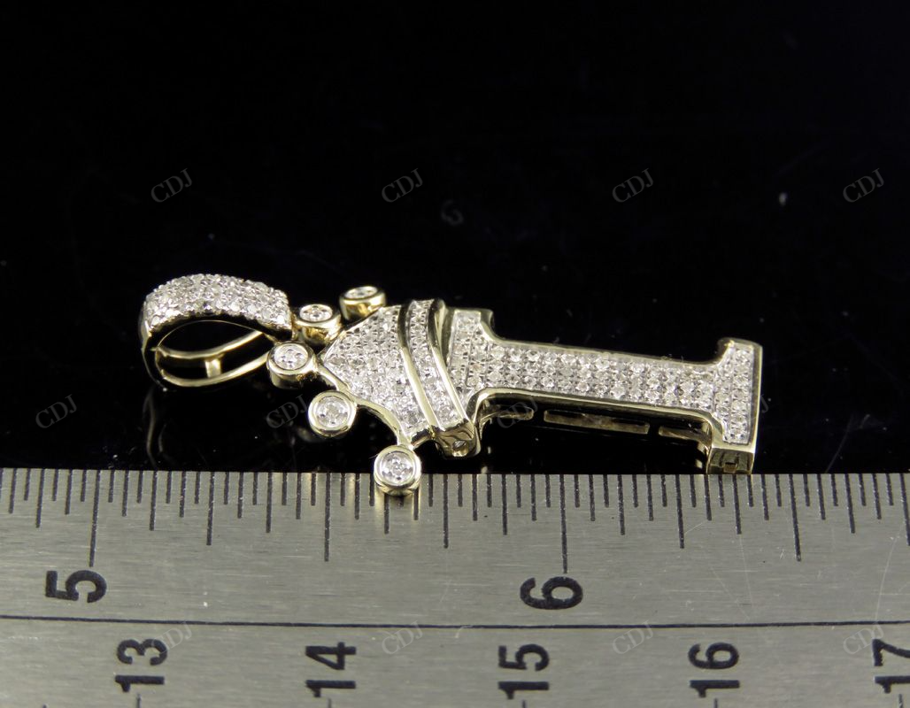 1.5" 0.4CTW 18K Gold Natural Diamond Crown Initial 'I' Letter Pendant CustomDiamJewel
