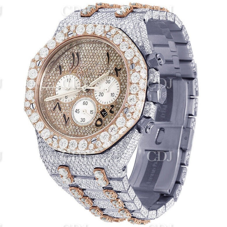 Two Tone Rose Gold Plated Moissanite Watch For Men customdiamjewel