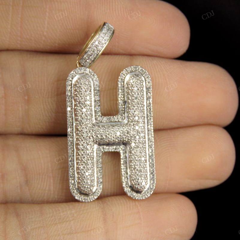 1.5" 1 CTW 10K Gold Real Diamond Initial H Letter Pendant CustomDiamJewel