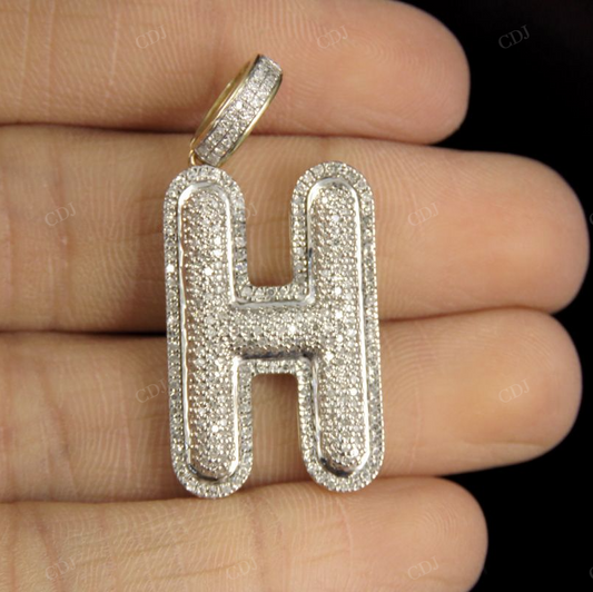 1.5" 1 CTW 10K Gold Real Diamond Initial H Letter Pendant CustomDiamJewel