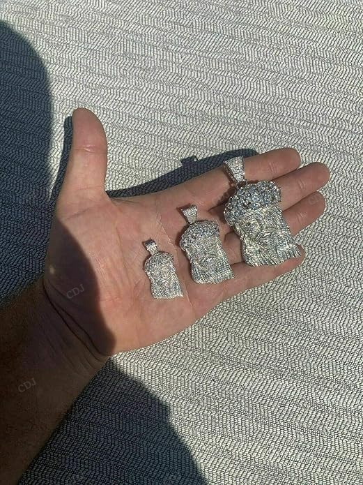 Fully Iced Out Sterling Silver Jesus Piece Pendant hip hop jewelry CustomDiamJewel