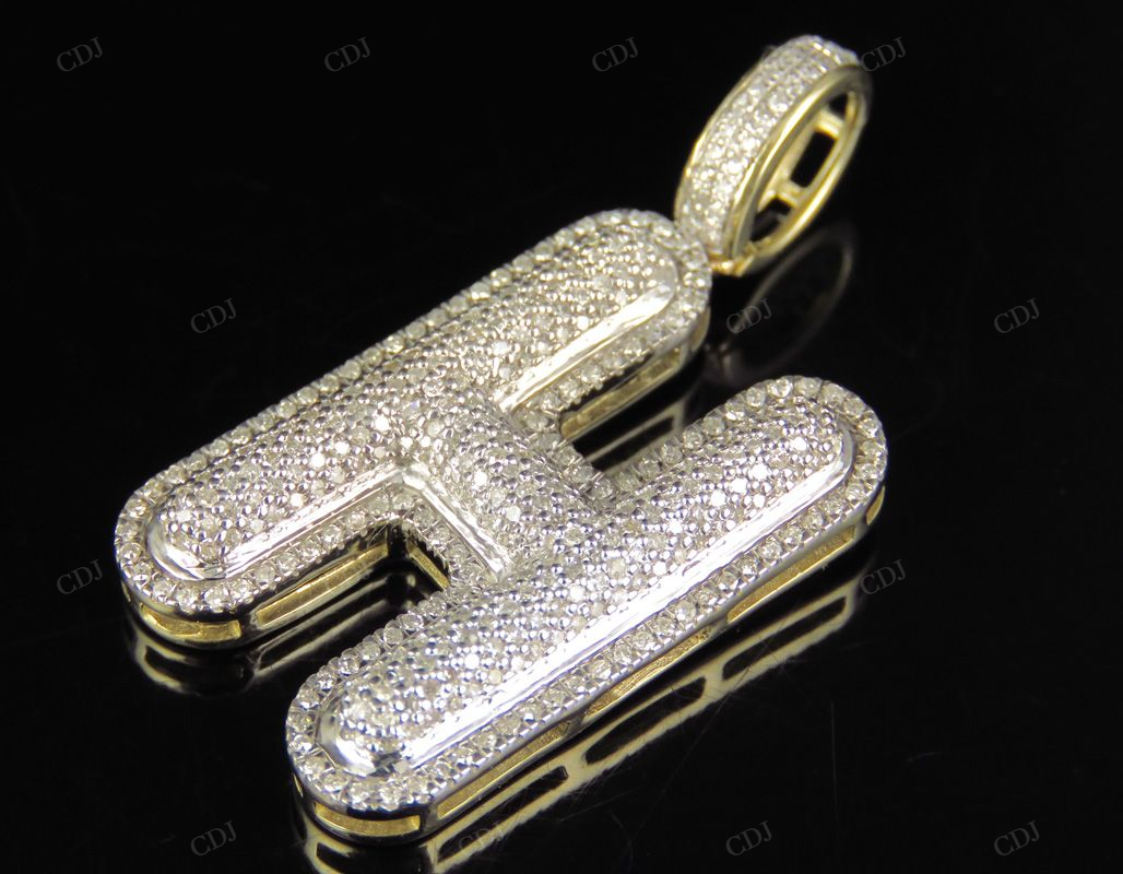 1.5" 1 CTW 10K Gold Real Diamond Initial H Letter Pendant CustomDiamJewel