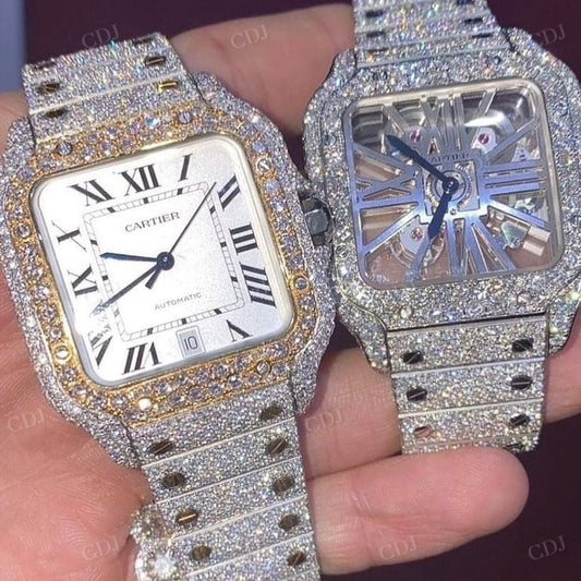 Fully Iced Out Cartier Santos Moissanite Diamond Luxury Watches customdiamjewel