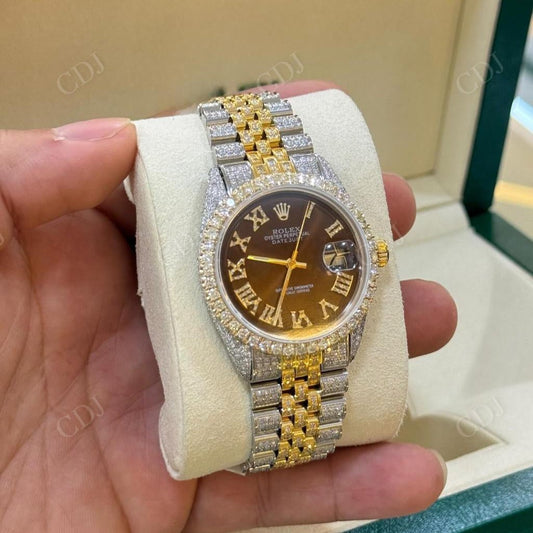Hip Hop Two Tone Full Iced Out Chocolate Dial Roman Rolex Watch hip hop jewelry CustomDiamJewel