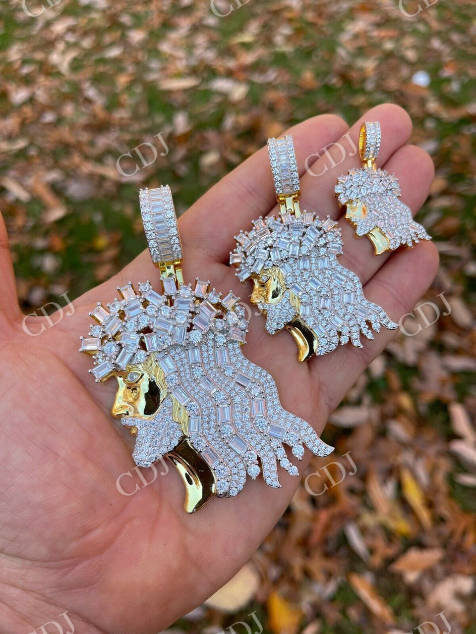 Round/Baguette Diamond Hip Hop Jesus Pendant  customdiamjewel   