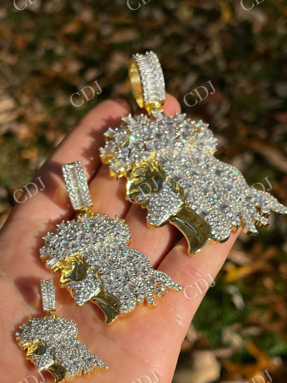 Round/Baguette Diamond Hip Hop Jesus Pendant  customdiamjewel   