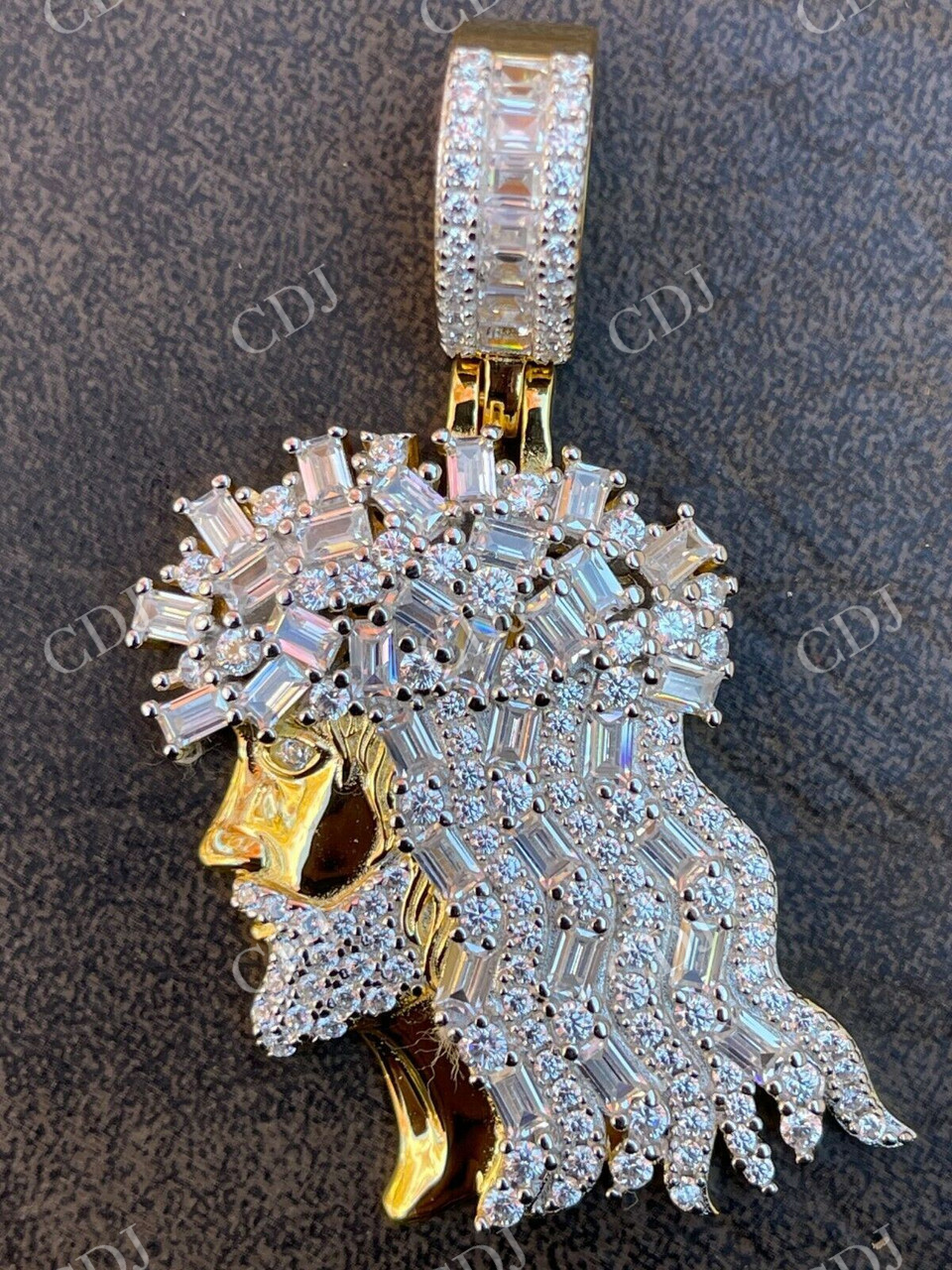 Round/Baguette Diamond Hip Hop Jesus Pendant  customdiamjewel   