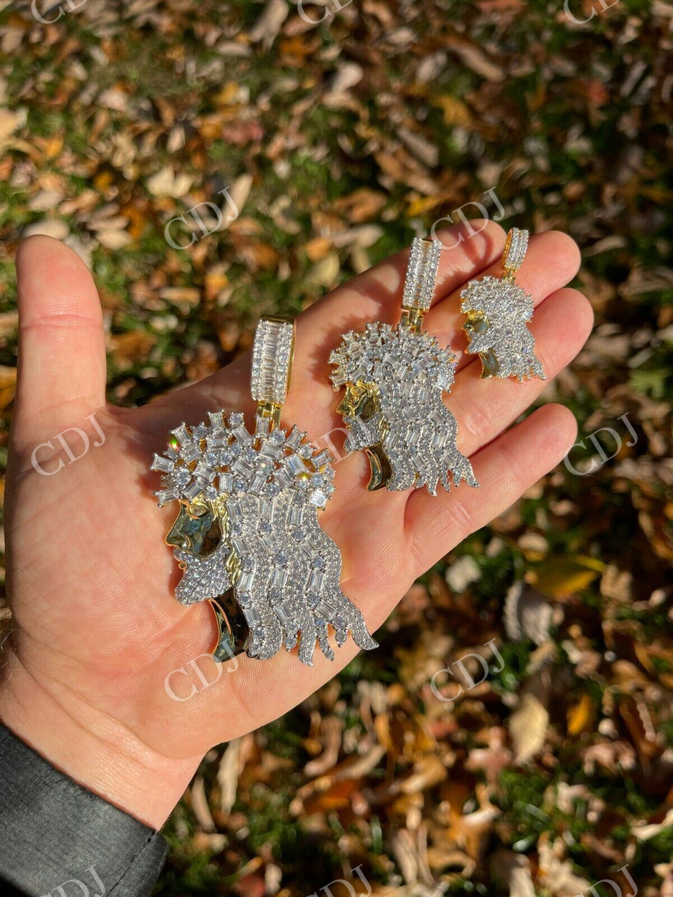 Round/Baguette Diamond Hip Hop Jesus Pendant  customdiamjewel   