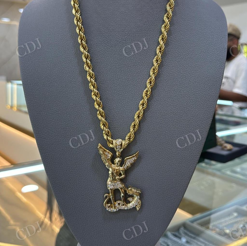 14k Yellow Gold Saint Michael Diamond Pendant hip hop jewelry CustomDiamJewel   