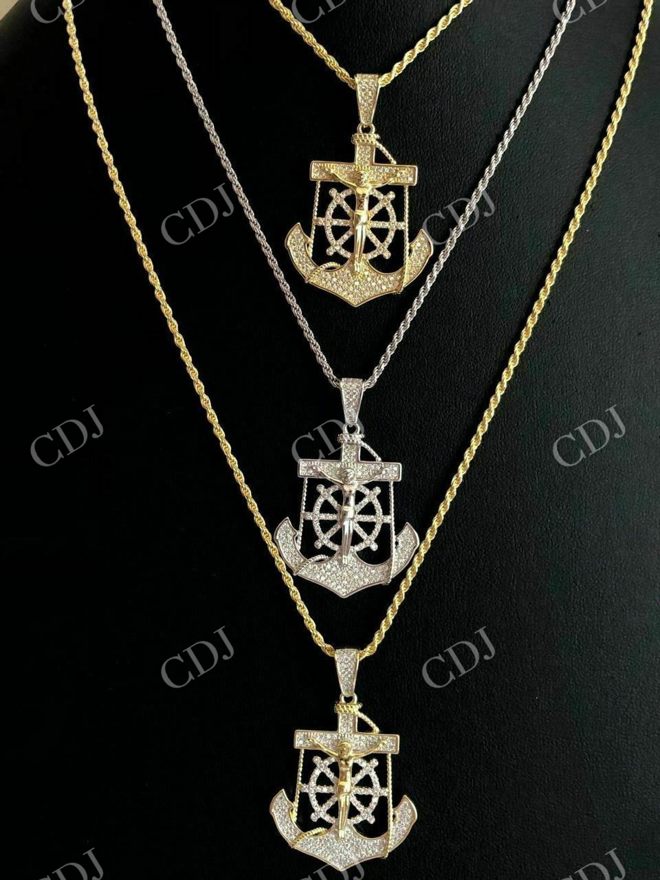 Jesus & Anchor Piece Super Iced Diamond Pendant  customdiamjewel   