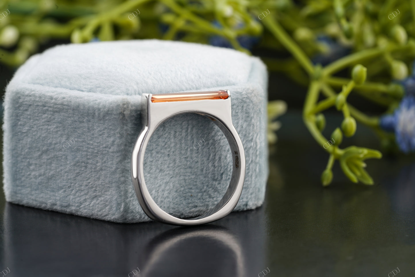 Orange Baguette Cut Moissanite Ring