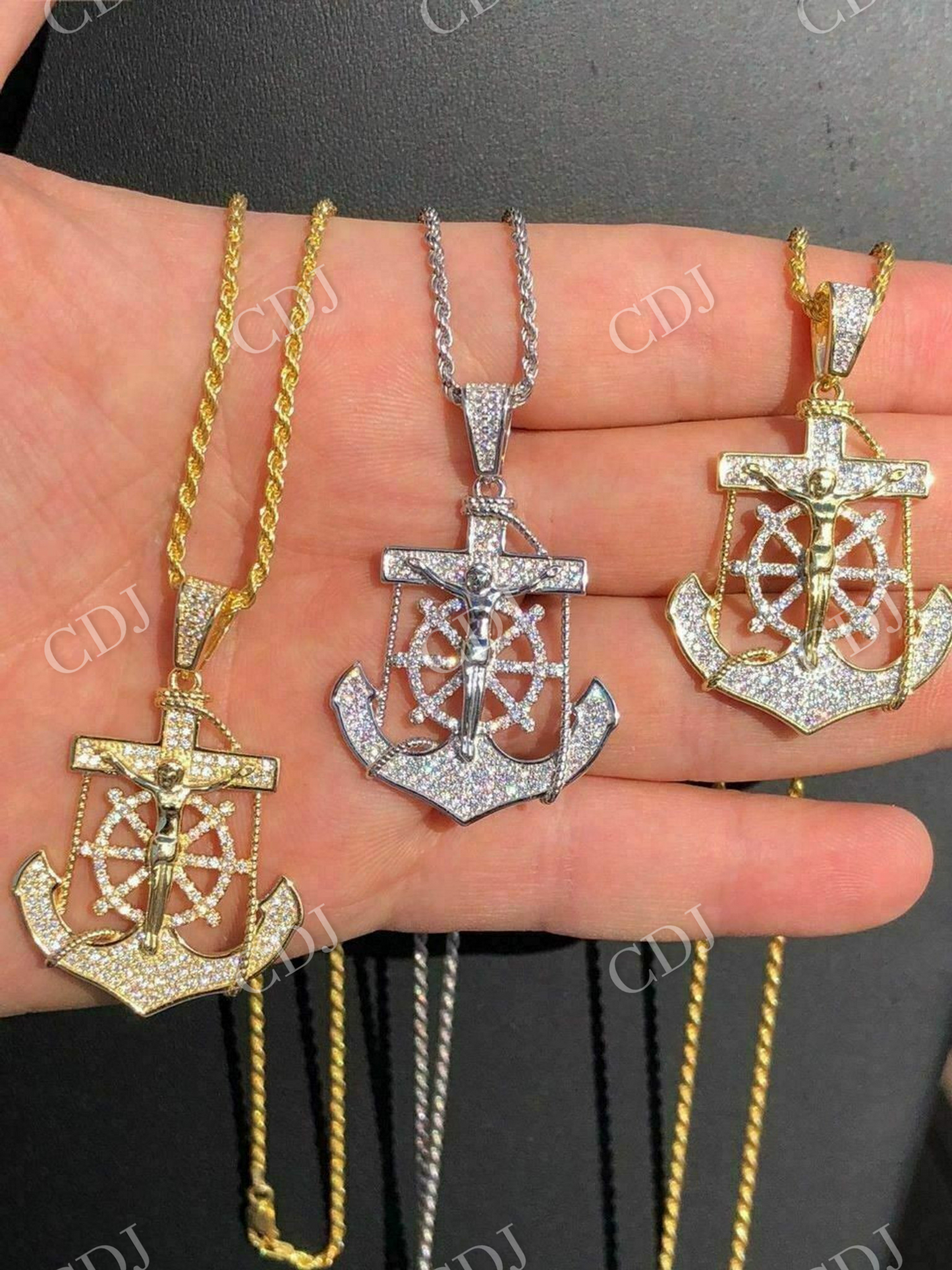 Jesus & Anchor Piece Super Iced Diamond Pendant  customdiamjewel   