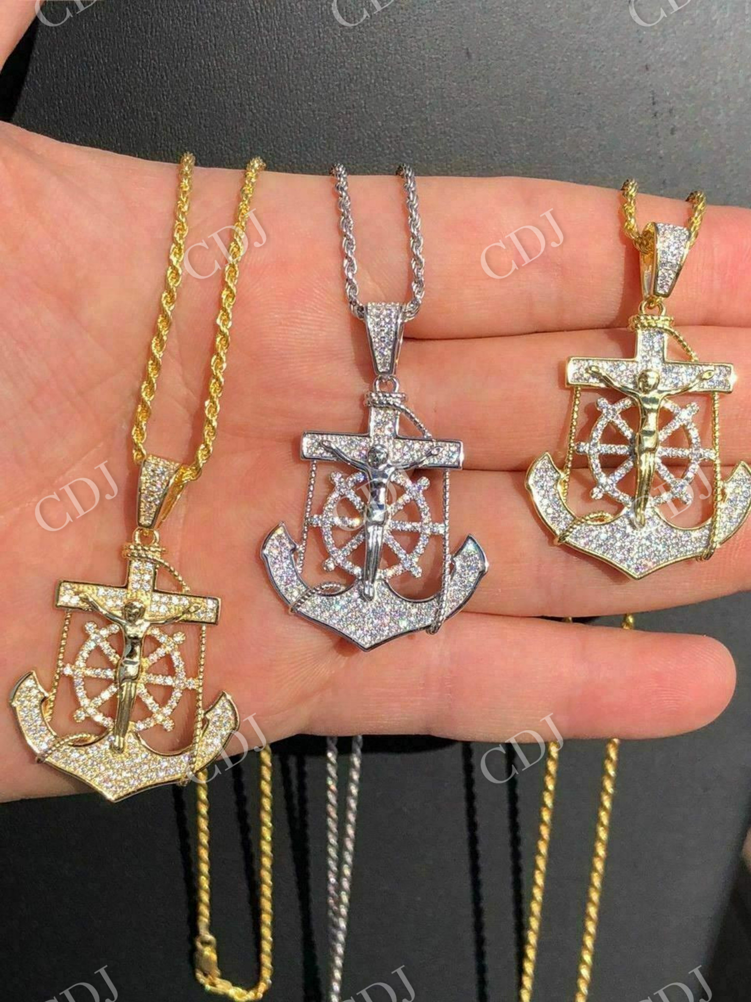 Jesus & Anchor Piece Super Iced Diamond Pendant  customdiamjewel   