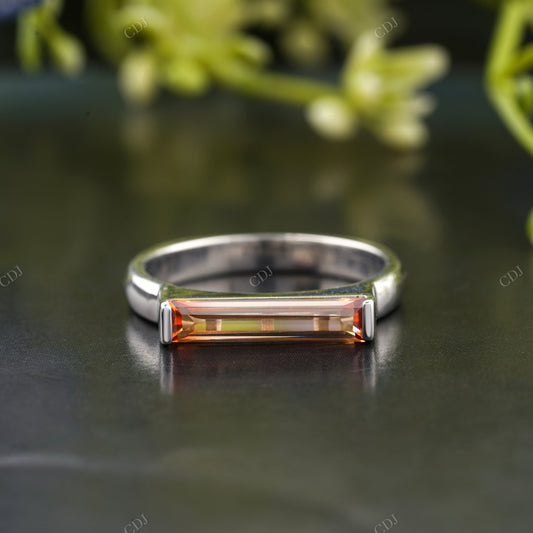 Orange Baguette Cut Moissanite Ring