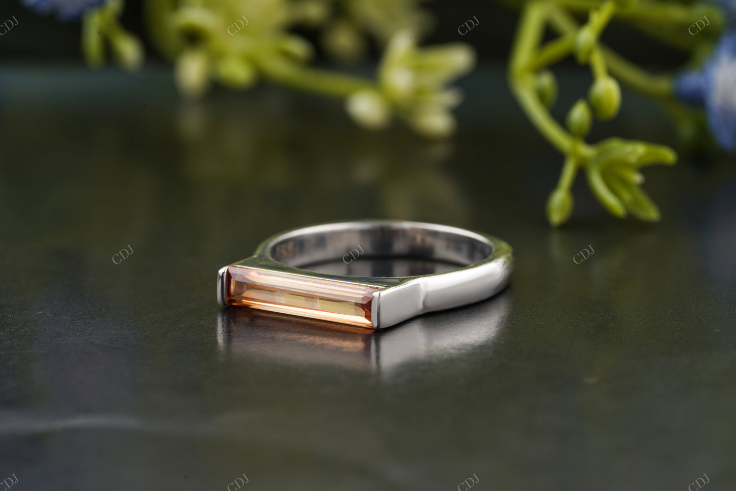 Orange Baguette Cut Moissanite Ring