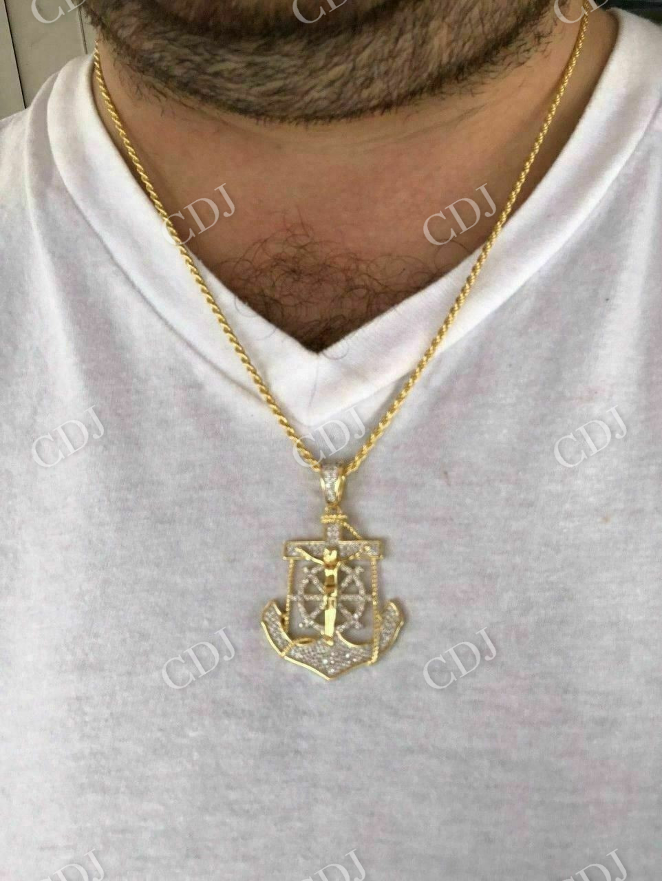 Jesus & Anchor Piece Super Iced Diamond Pendant  customdiamjewel   