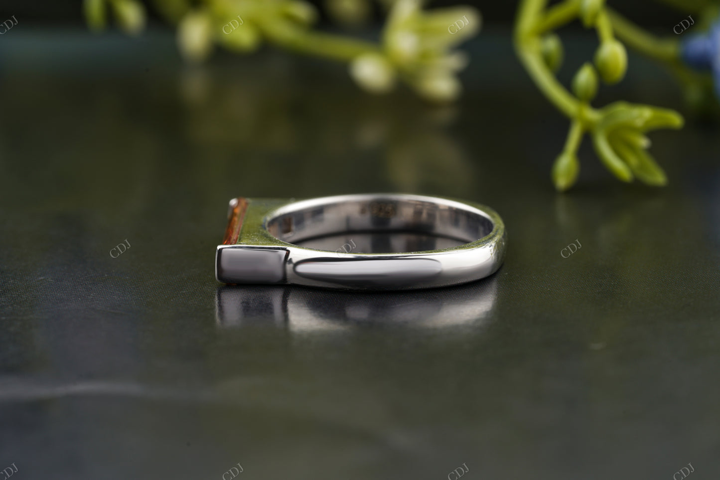 Orange Baguette Cut Moissanite Ring