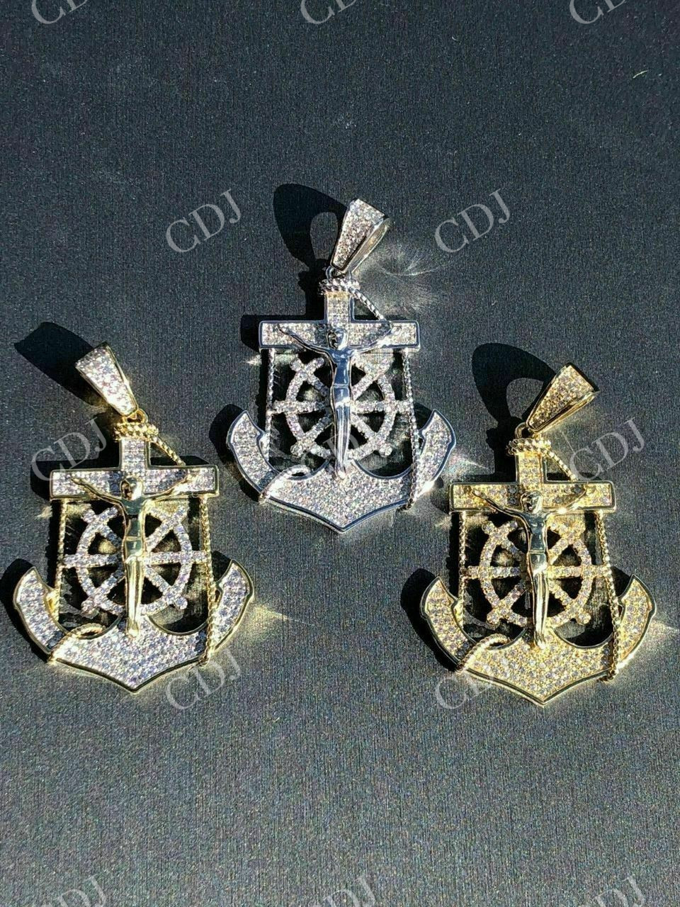 Jesus & Anchor Piece Super Iced Diamond Pendant  customdiamjewel   