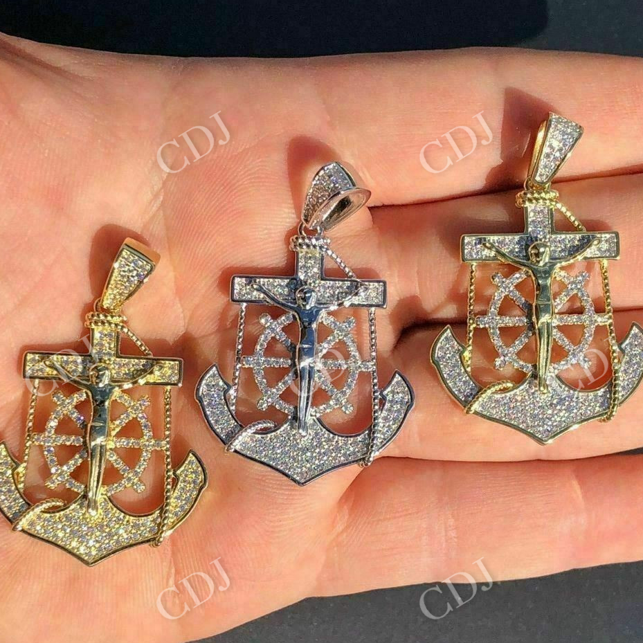 Jesus & Anchor Piece Super Iced Diamond Pendant  customdiamjewel   