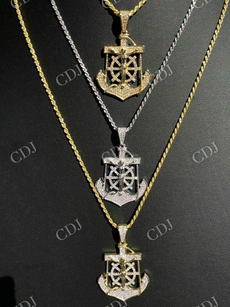 Jesus & Anchor Piece Super Iced Diamond Pendant  customdiamjewel   