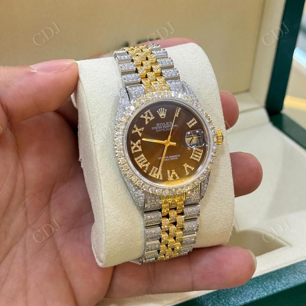 Hip Hop Two Tone Full Iced Out Chocolate Dial Roman Rolex Watch hip hop jewelry CustomDiamJewel