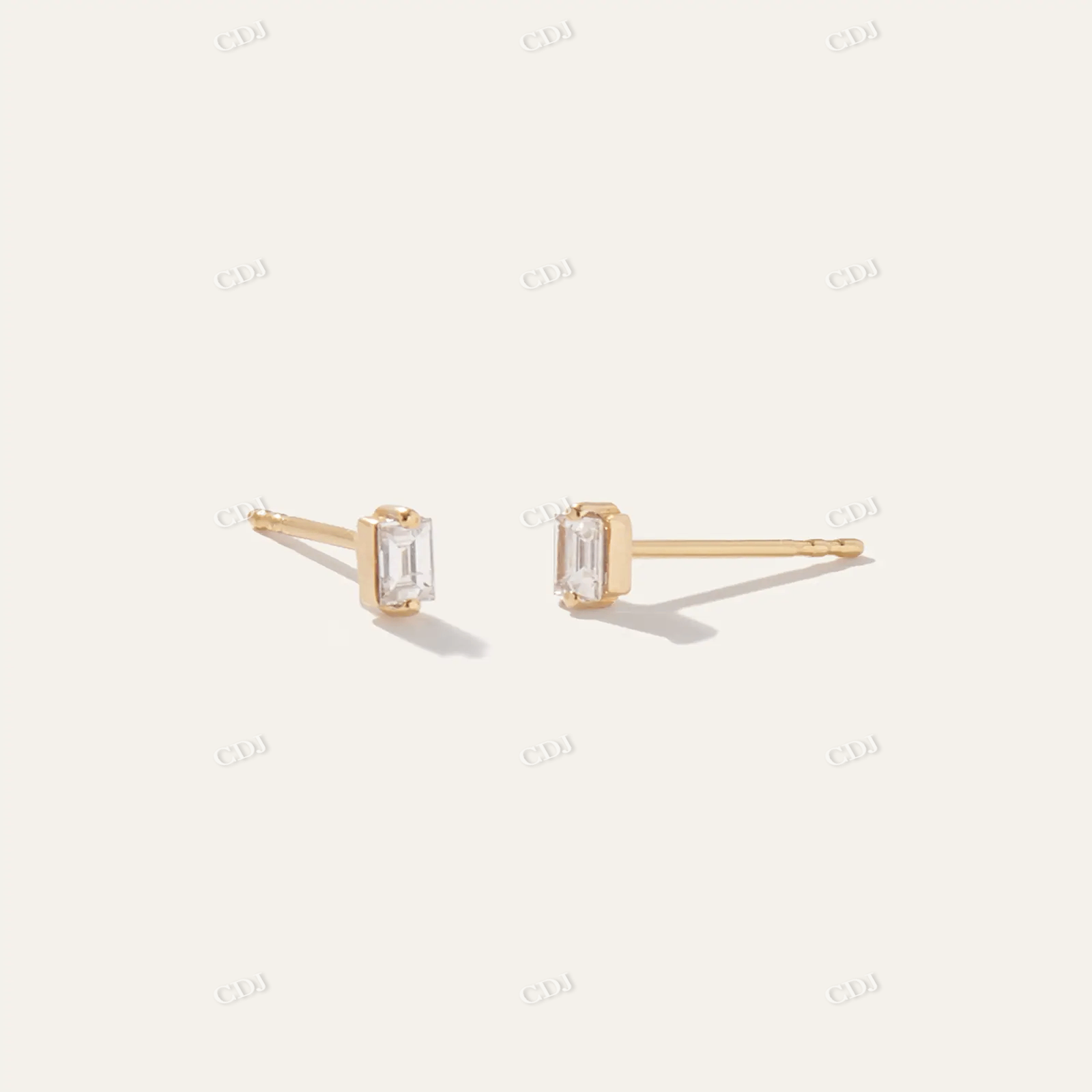 10K Gold Petite Baguette Diamond Studs customdiamjewel