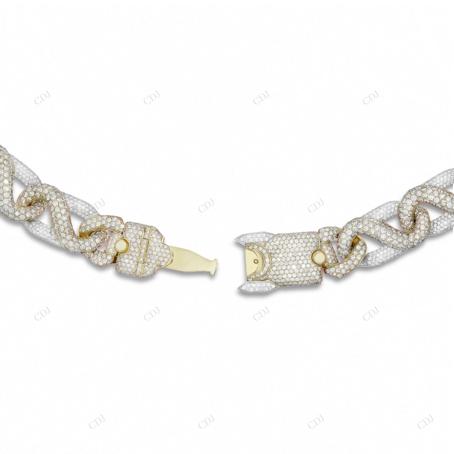 Two Tone Moissanite Yellow Gold Plated Cuban Link Chain CustomDiamJewel