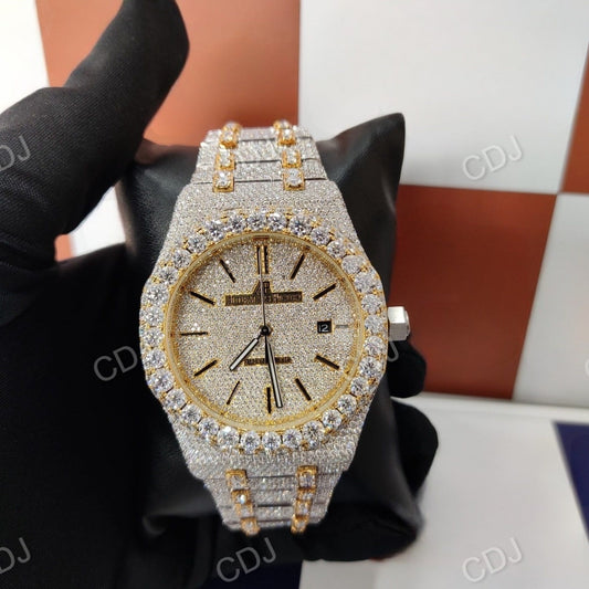 Yellow Gold Plated Lab Grown Diamond Swiss Watch Real AP Fully Diamond Watch Customized Handmade Watches  customdiamjewel   