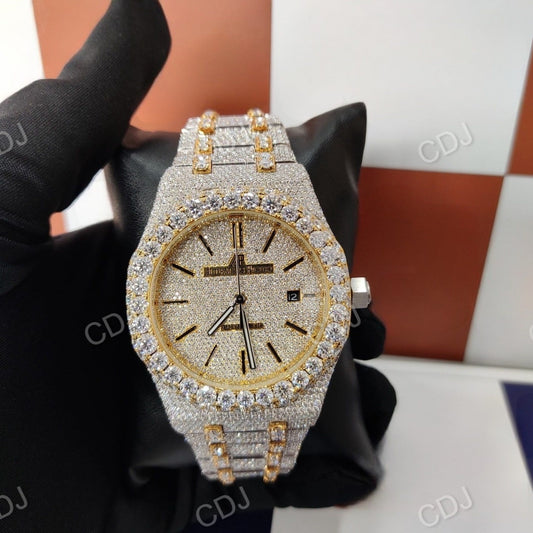 Yellow Gold Plated Moissanite Diamond Automatic Movement Handmade Watche customdiamjewel