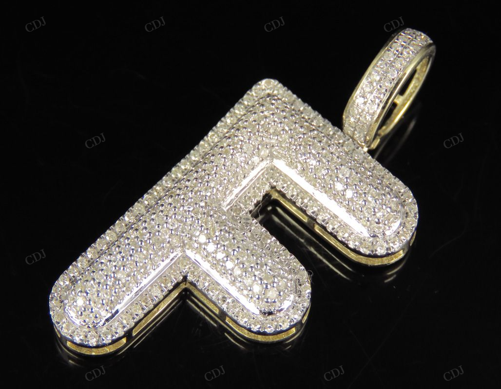1.5" 0.80 CTW 10K Gold Natural Diamond Initial F Letter Pendant CustomDiamJewel
