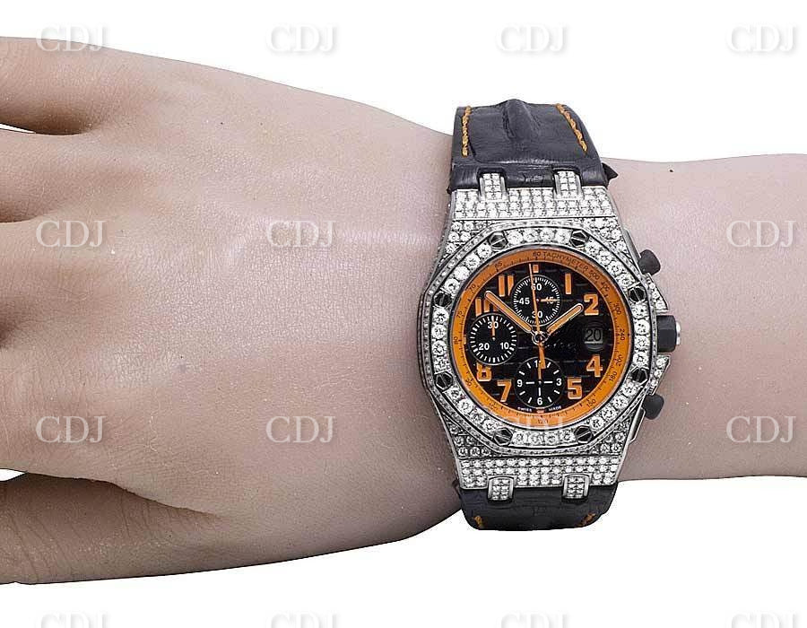 AP Chrono Iced Out Brown Strap Watch customdiamjewel