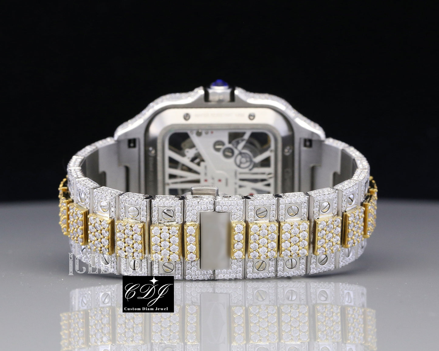 41mm Cartier Skeleton Two Tone Moissanite Diamond Watch customdiamjewel