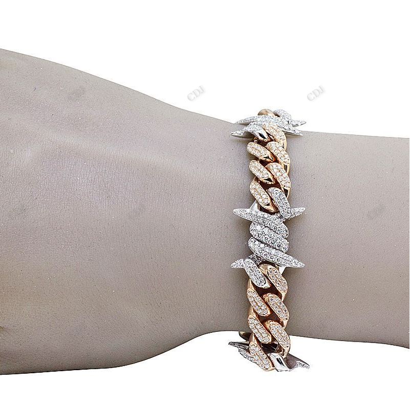 Luxury Two Tone Throne Shaped Cuban Mens Bracelet