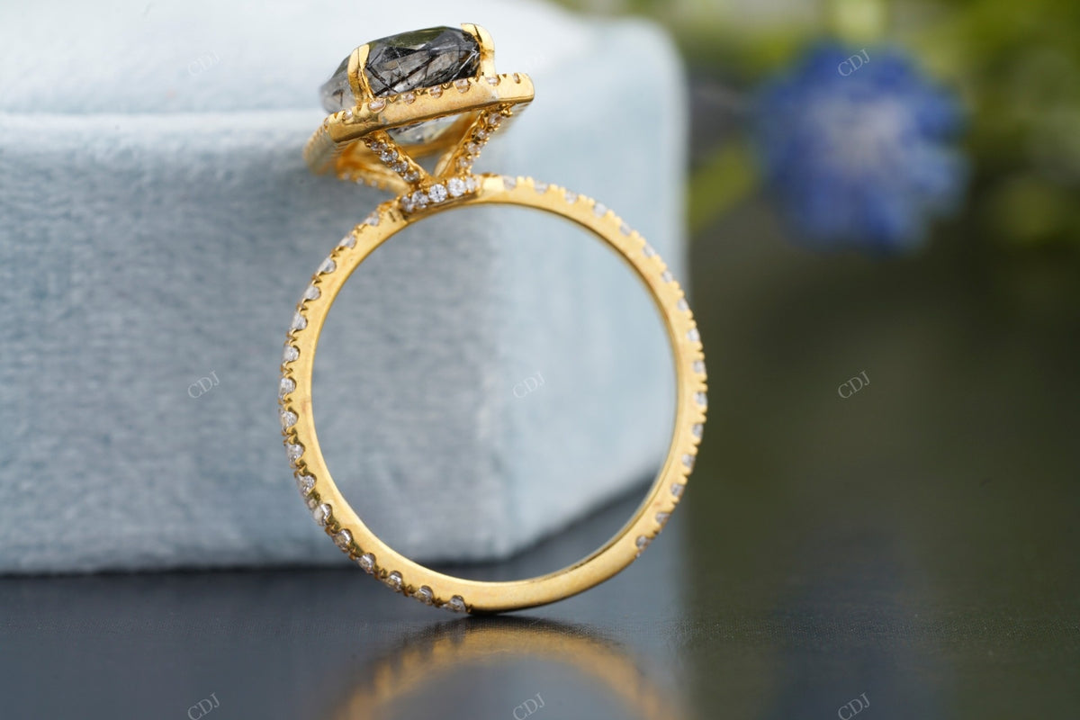 Rutilated Quartz Moissanite Pavé Halo Ring customdiamjewel