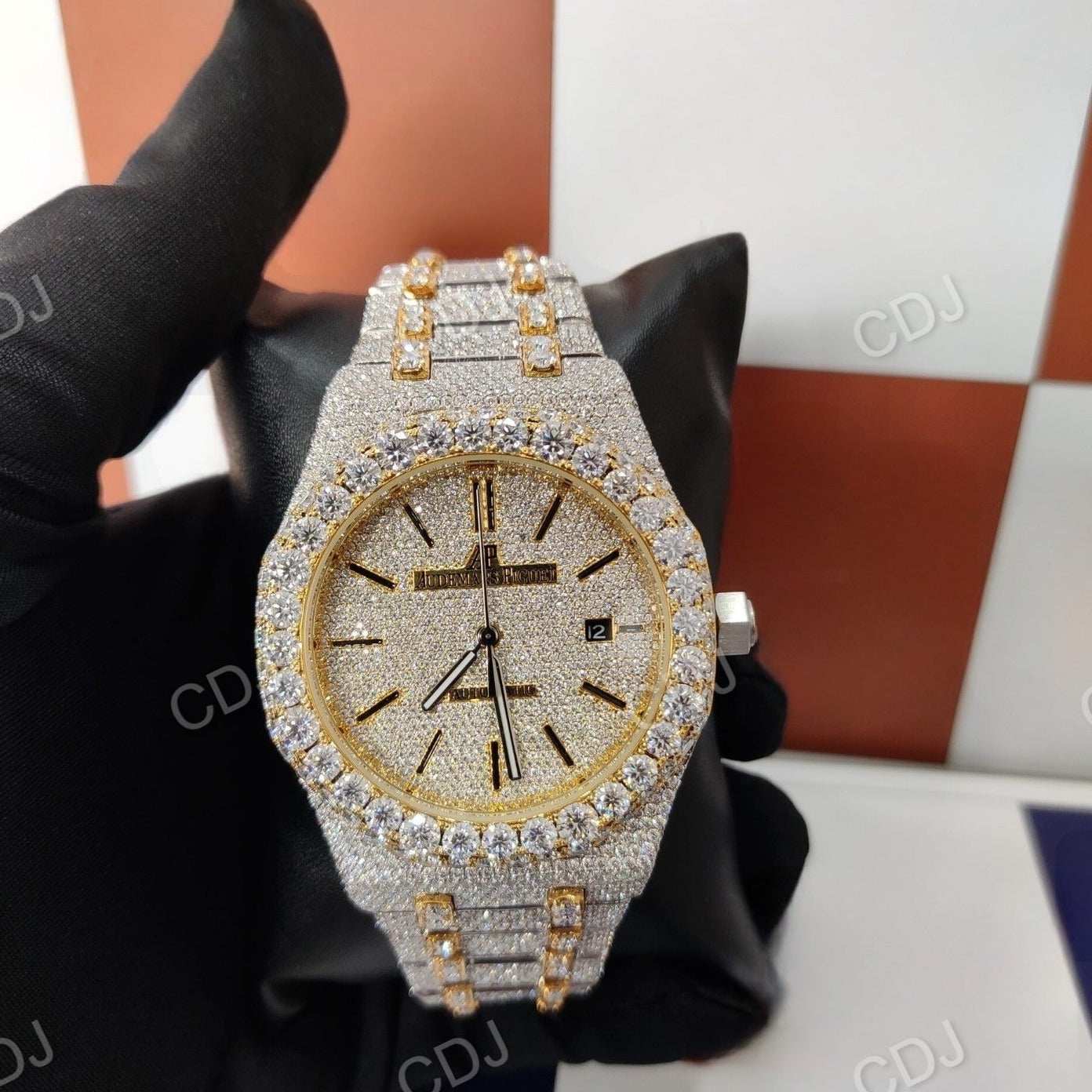 Iced Out Diamond Yellow/White AP Modified Watch customdiamjewel