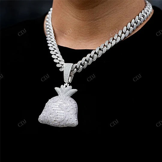 VVS Moissanite Fully Iced Out Money Doller Bag hip hop jewelry CustomDiamJewel