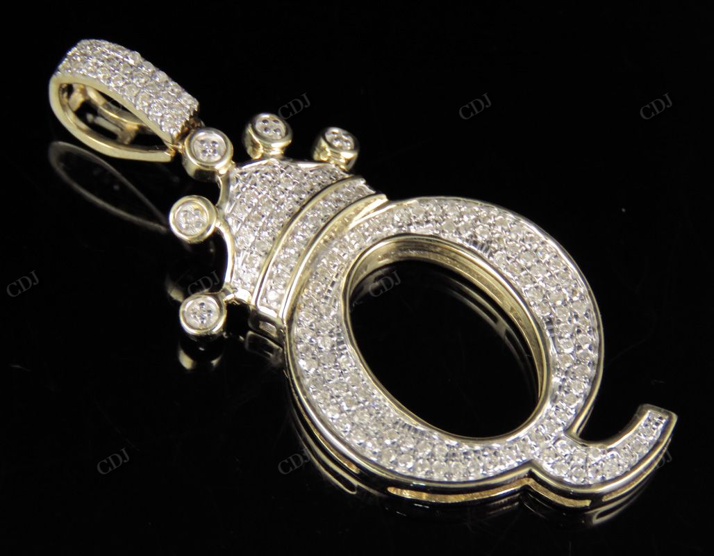 1.5" 14K Solid Gold Letter 'Q' Crown Real Diamond Custom Pendant CustomDiamJewel