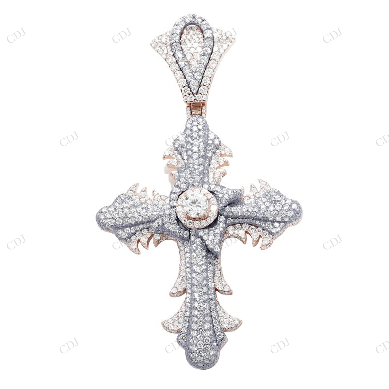10K Gold Lab Grown 3.5 Inch Diamond Cross Pendant Hip Hop Pendent CustomDiamJewel