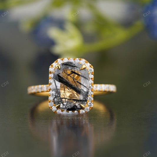 Rutilated Quartz Diamond Pavé Halo Ring