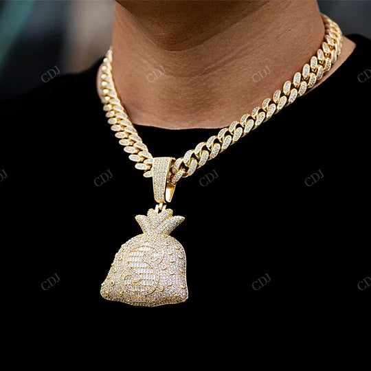 VVS Moissanite Fully Iced Out Money Doller Bag hip hop jewelry CustomDiamJewel