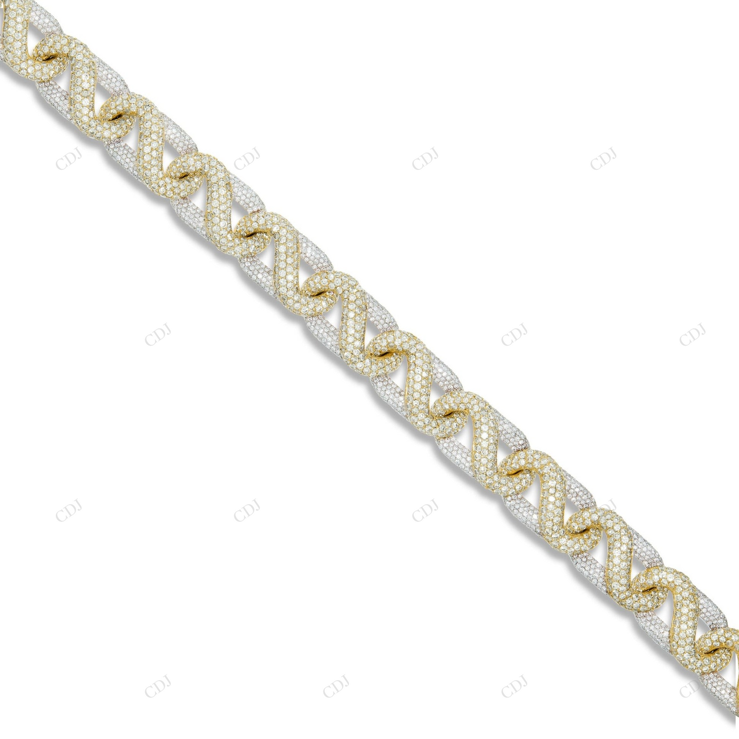 Two Tone Moissanite Yellow Gold Plated Cuban Link Chain CustomDiamJewel
